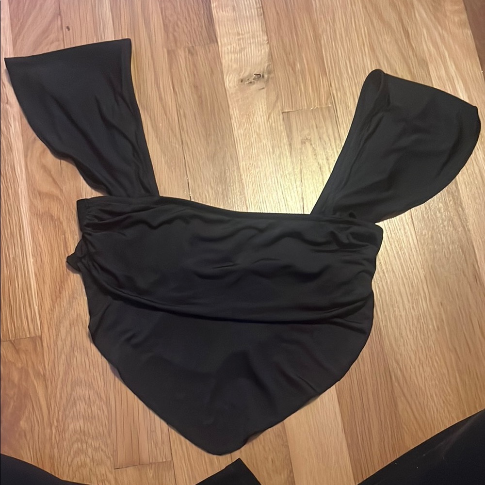 Urban Outfitters Black Asymmetrical Flutter Sleeve Crop Top